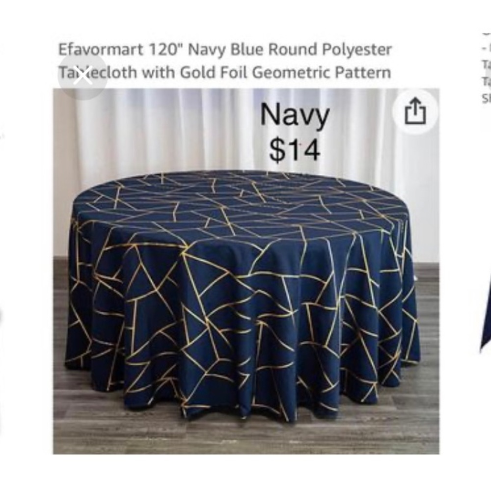 Efavormart 120" Navy Blue Rd Polyester
Tablecloth w/Gold Foil Geometric Pattern